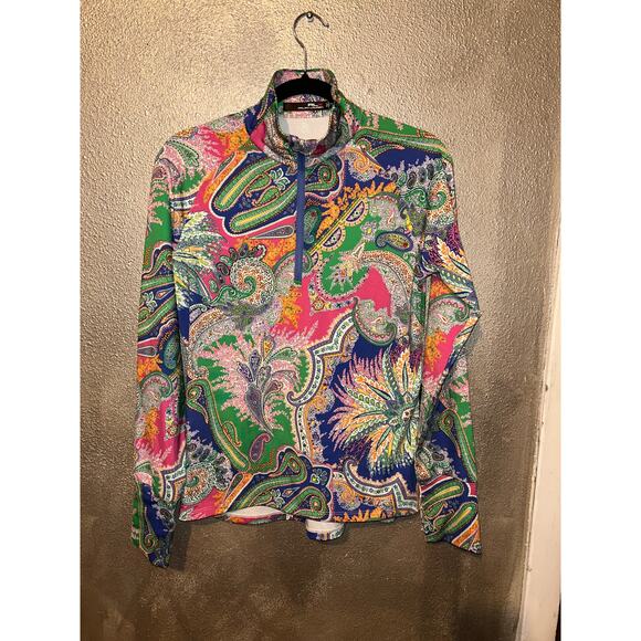 RLX  Ralph Lauren Sporty Athletic Golf Green Paisley Performance Wicking Top - Picture 1 of 9